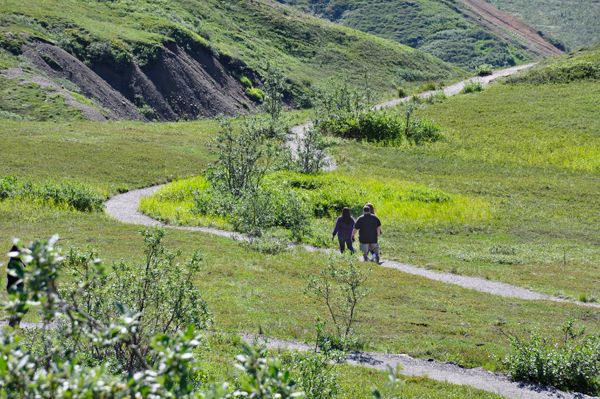 family hiking at Eielson Visitor Center 